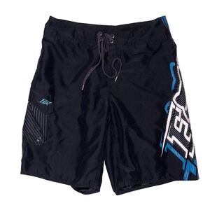FOX RACING Board Shorts Mens 34 Black Blue Graphic Print Surf Swim Trunks 41248